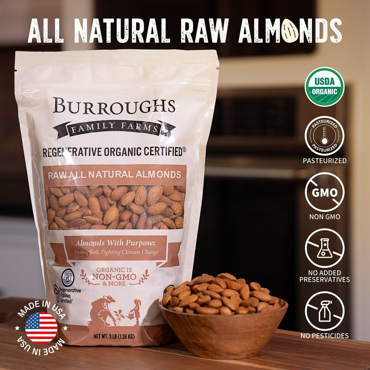 Organic Raw Almonds – Regenerative, Non-GMO Snack