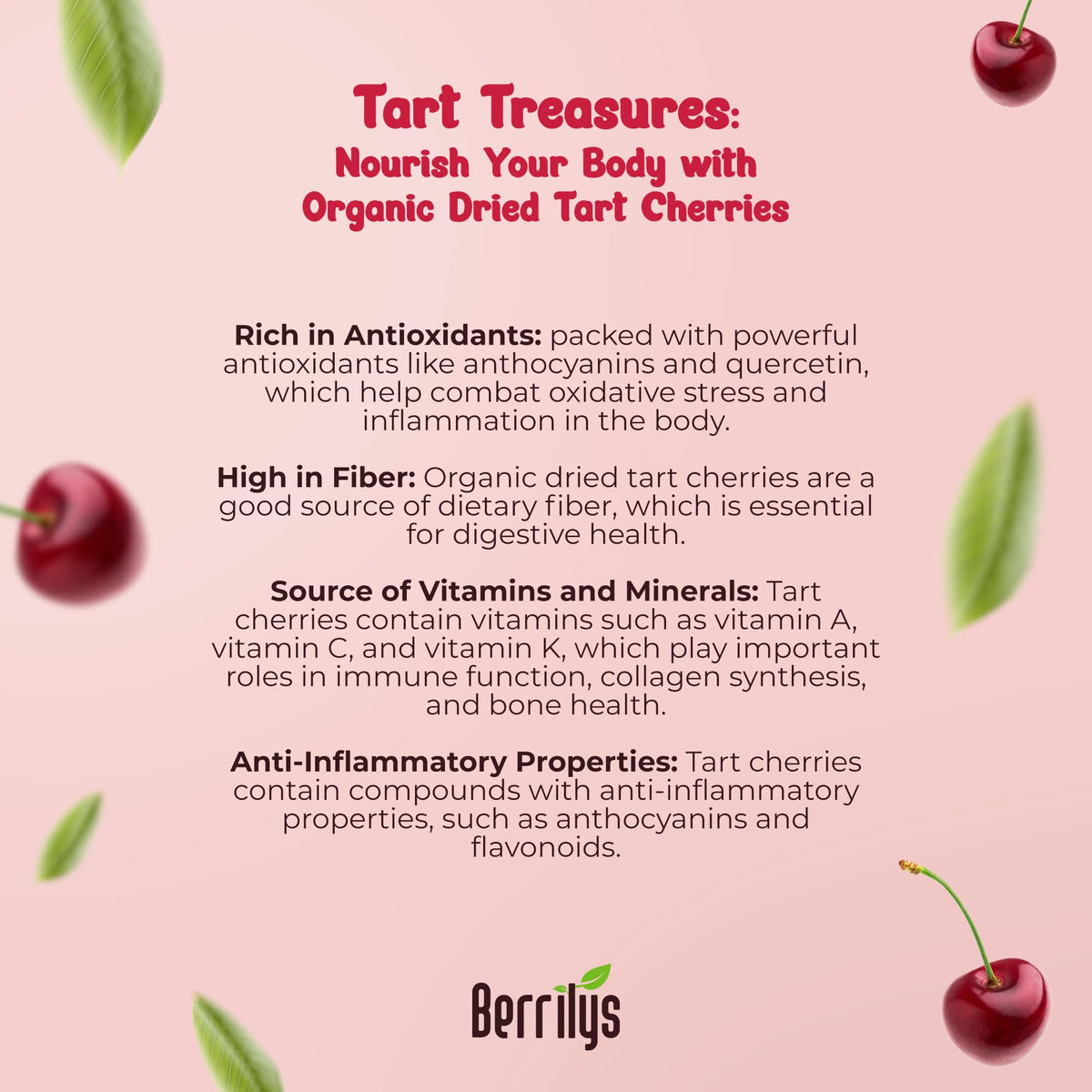 Organic Dried Tart Cherries – Unsweetened, 5 lb