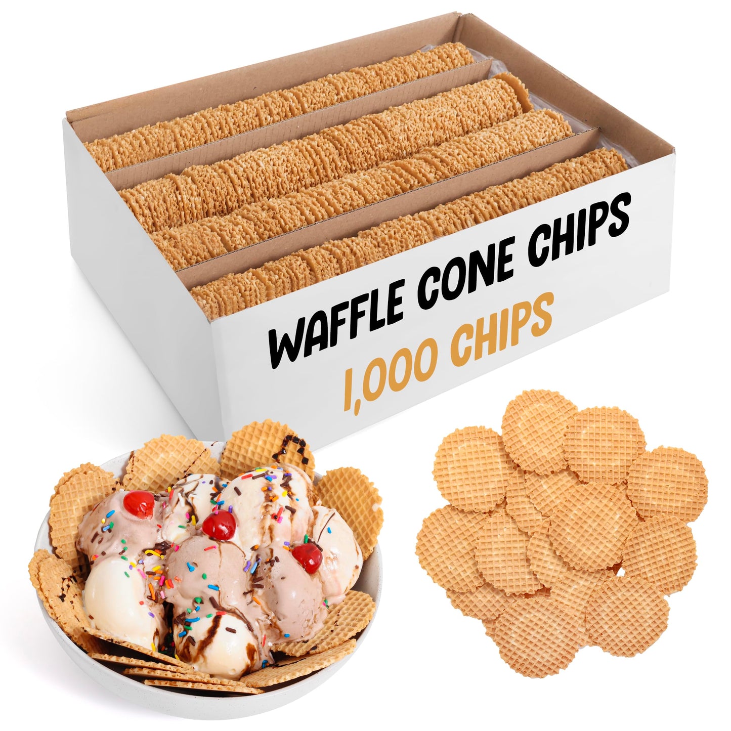 Waffle Cone Chips – Crispy Dessert Topping, 1,000 Ct
