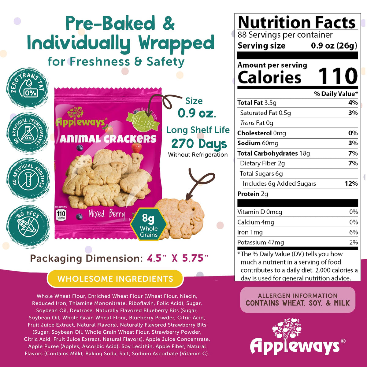 Mixed Berry Animal Crackers – 108 Snack Packs