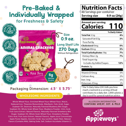 Mixed Berry Animal Crackers – 108 Snack Packs