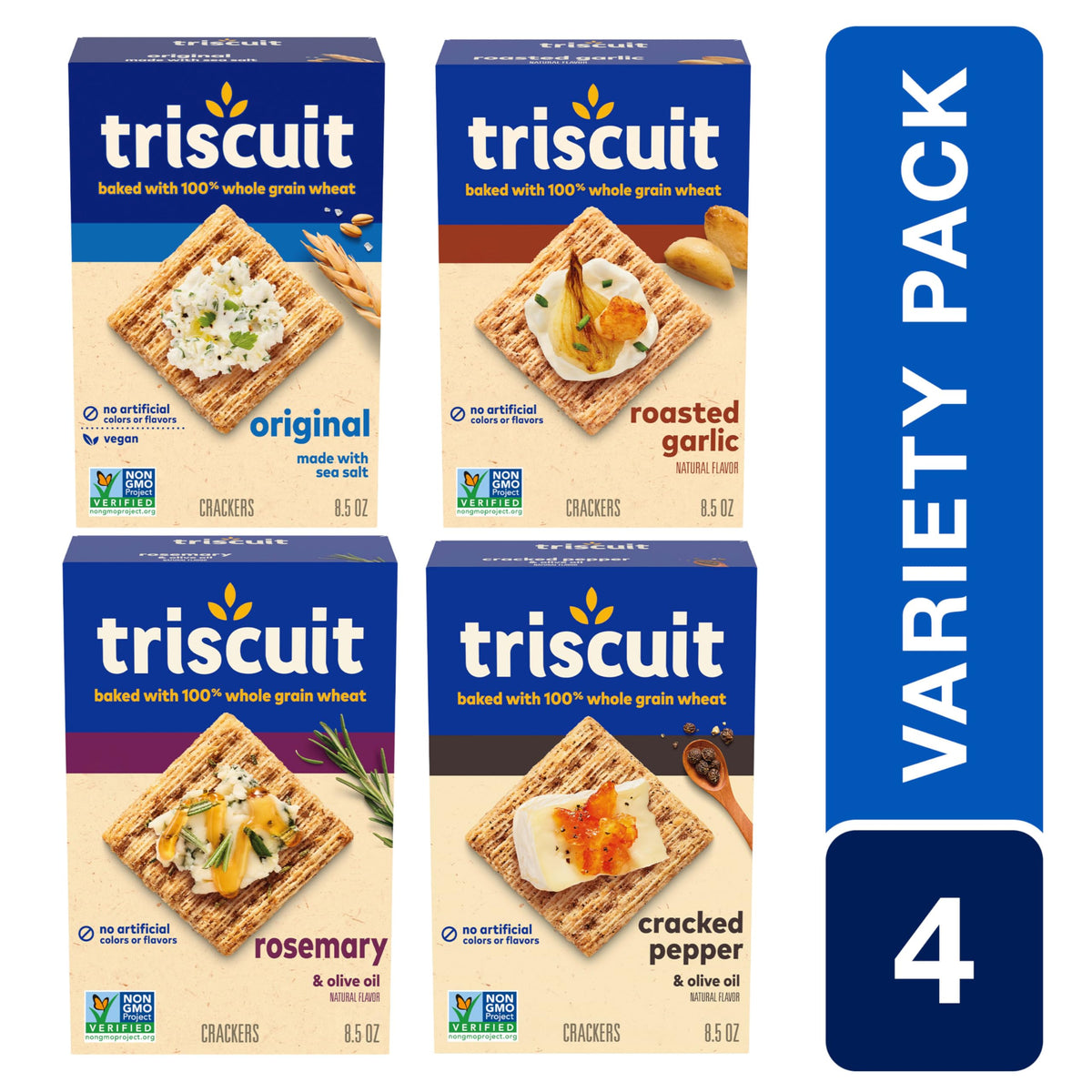 Whole Grain Wheat Crackers – 4-Flavor Variety Pack