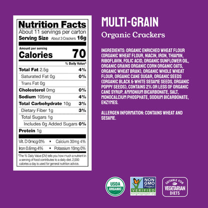 Organic Multigrain Crackers – Non-GMO, 24 oz